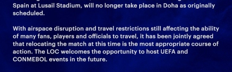官方：2026年卡塔尔足球节因旅行中断和领空关闭取消